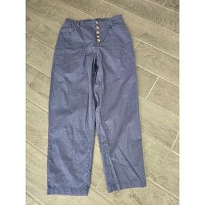 LINTICO‎ Women Blue Linen Cotton Ankle Cropped Wide Straight Leg Pants Small
